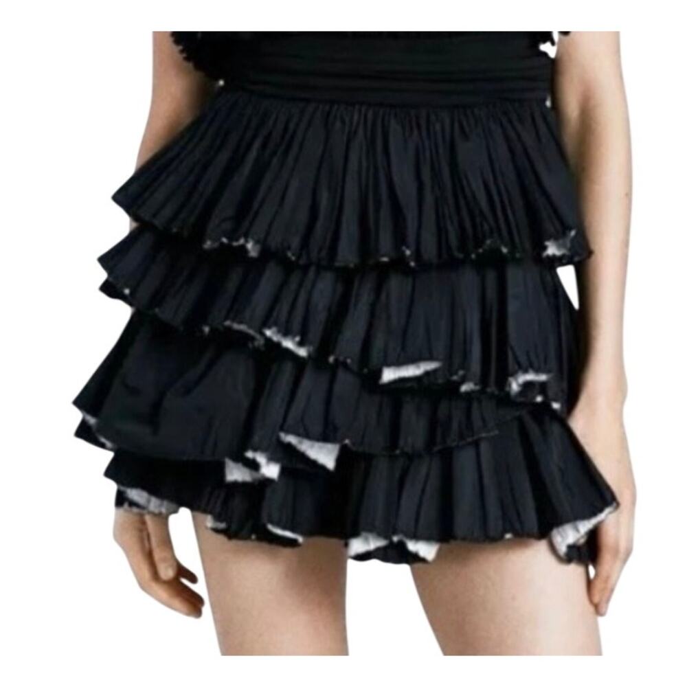 Nwt Zara Ruffled Mini Skirt Black
